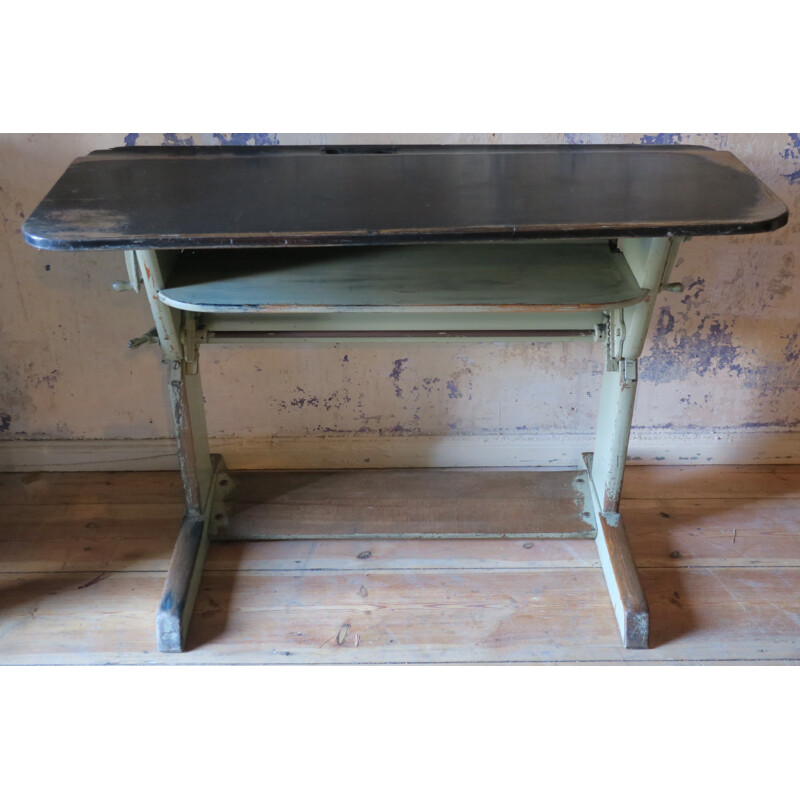 Grey adjustable school desk in metal - 1930s