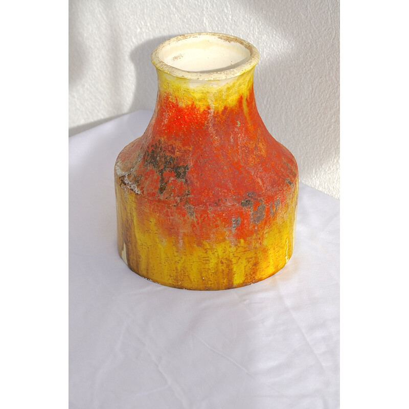 Orange and yellow ceramic vase, Marcello FANTONI - 1950s