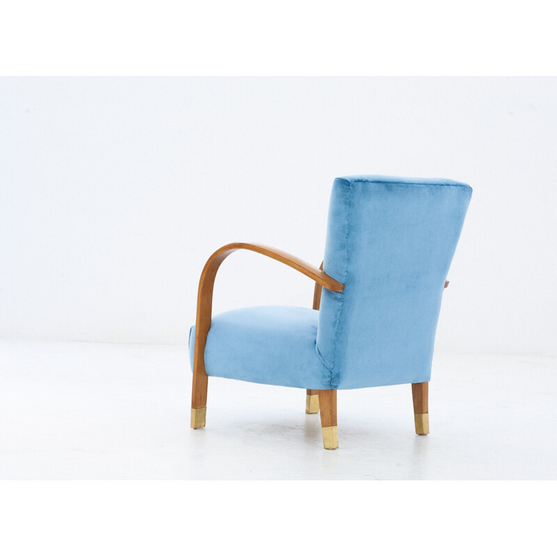Ensemble de 2 fauteuils italiens bleus en velours et laiton - 1940