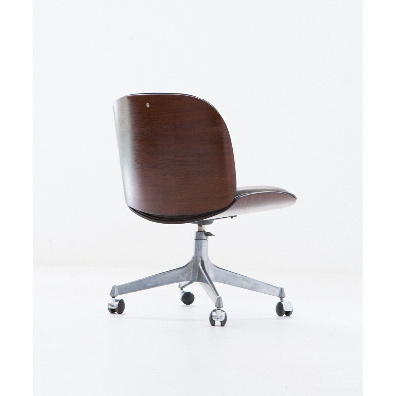 Dark brown rosewood leather swivel chair by Ico Parisi for MiM - 1950s