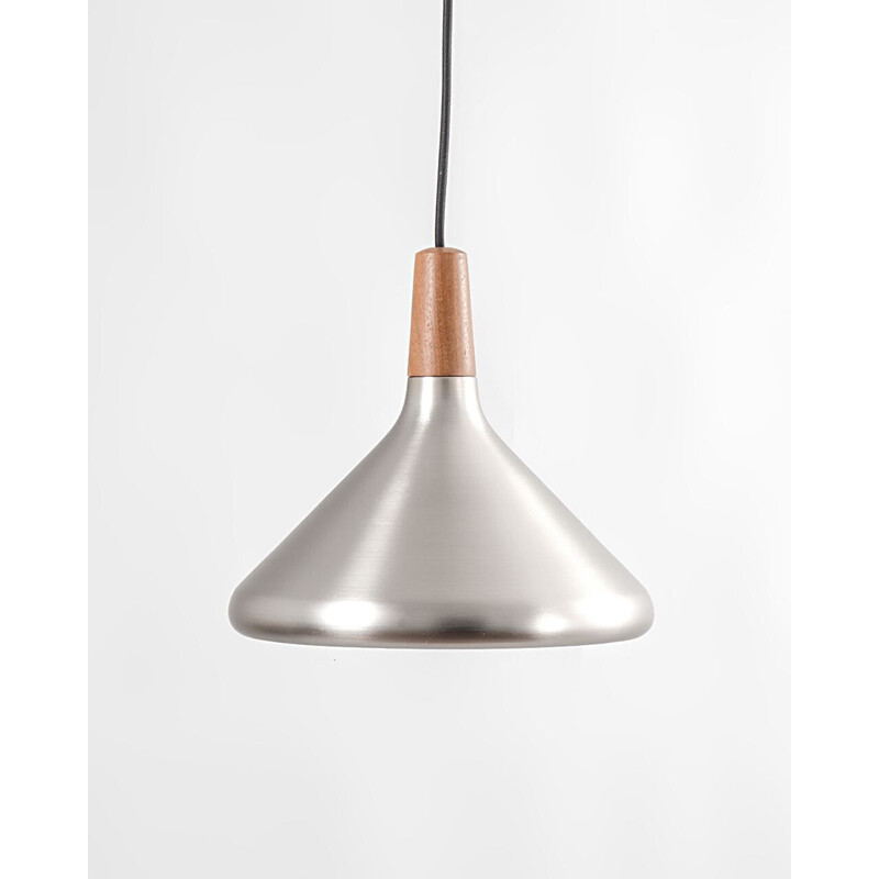 Vintage hanging lamp in silver-plated brass and teak, Denmark 1960