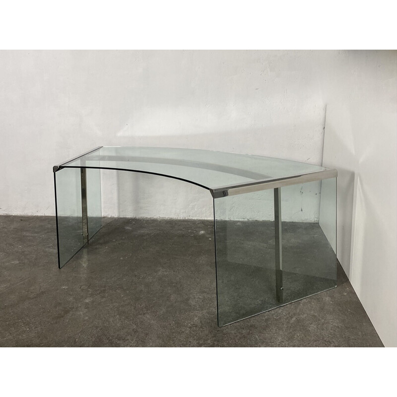 Vintage President model desk in chrome metal and tempered glass by Galotti and Radice, 1980