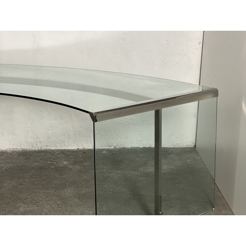 Vintage President model desk in chrome metal and tempered glass by Galotti and Radice, 1980