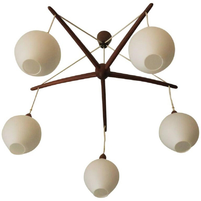 Danish teak and glass cascading chandelier - 1960s