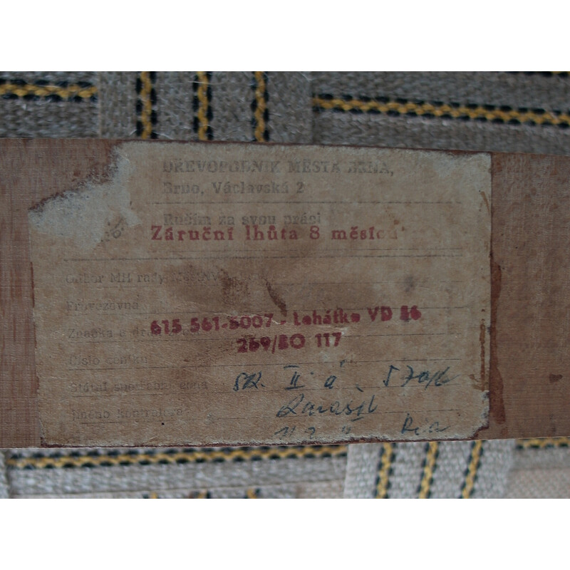 Cama de dia em tecido de linho vintage da Dřevopodnik Holešov, Checoslováquia, 1930