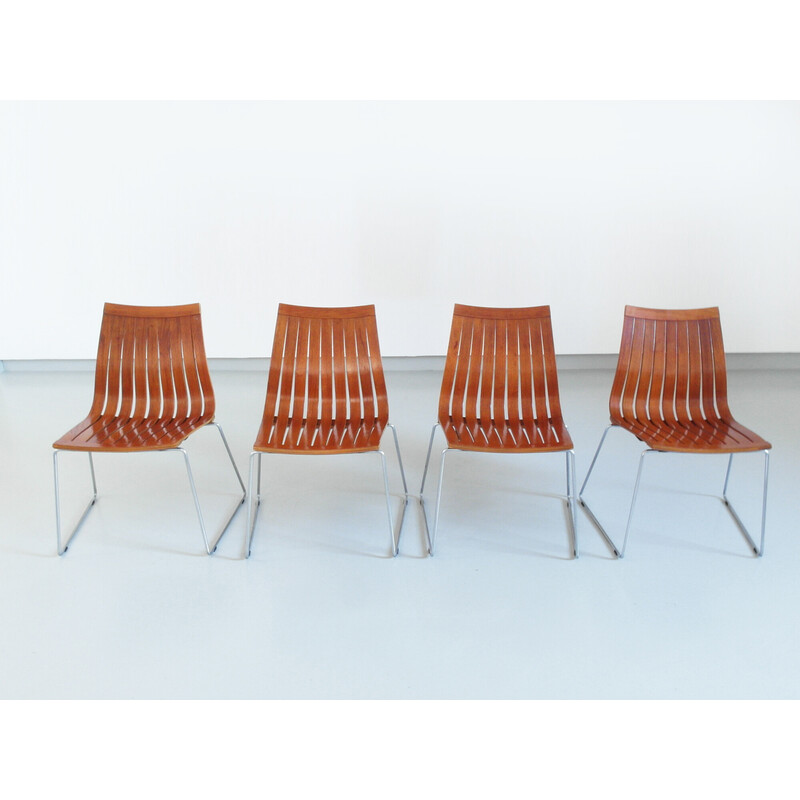 Conjunto de 4 cadeiras de jantar Tønnestav vintage em ripas folheadas por Kjell Richardsen para Tynes Møbelfabrikk, Noruega 1960