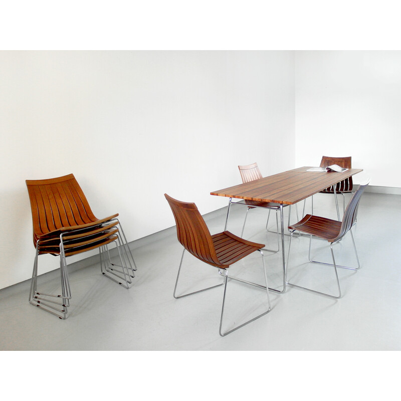 Conjunto de 4 cadeiras de jantar Tønnestav vintage em ripas folheadas por Kjell Richardsen para Tynes Møbelfabrikk, Noruega 1960