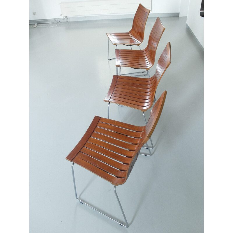 Set of 4 vintage Tønnestav dining chairs in veneered slats by Kjell Richardsen for Tynes Møbelfabrikk, Norway 1960
