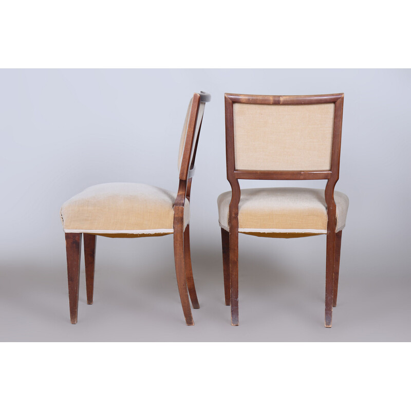 Set of 6 vintage Art Deco chairs in solid walnut, France 1920