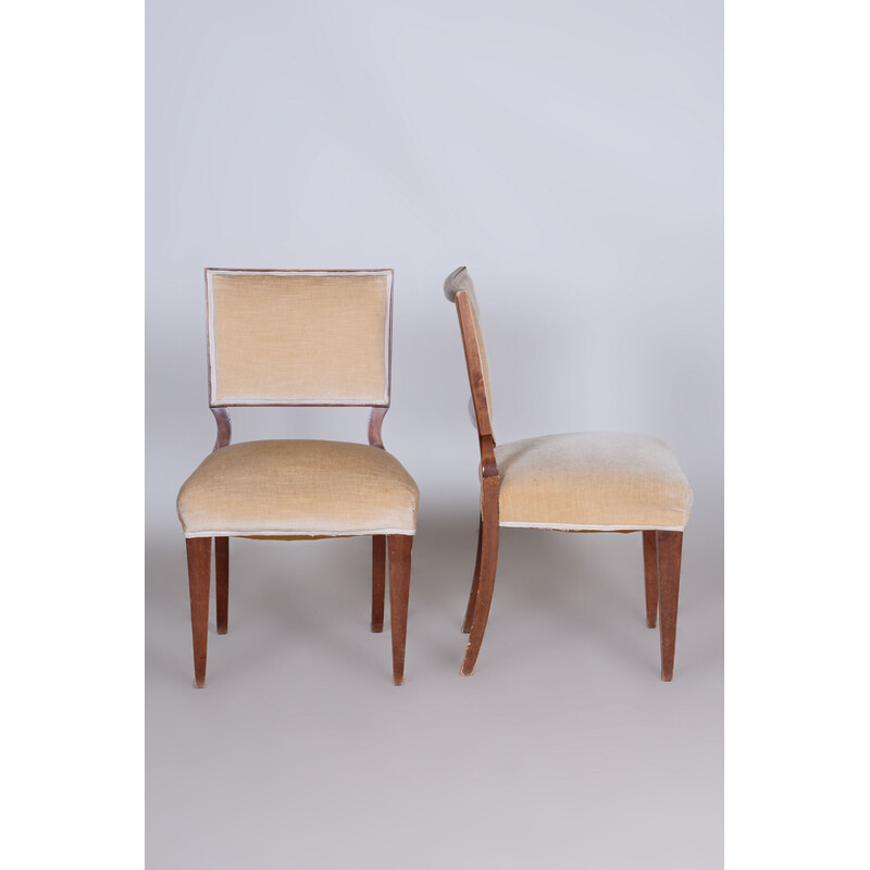 Set of 6 vintage Art Deco chairs in solid walnut, France 1920