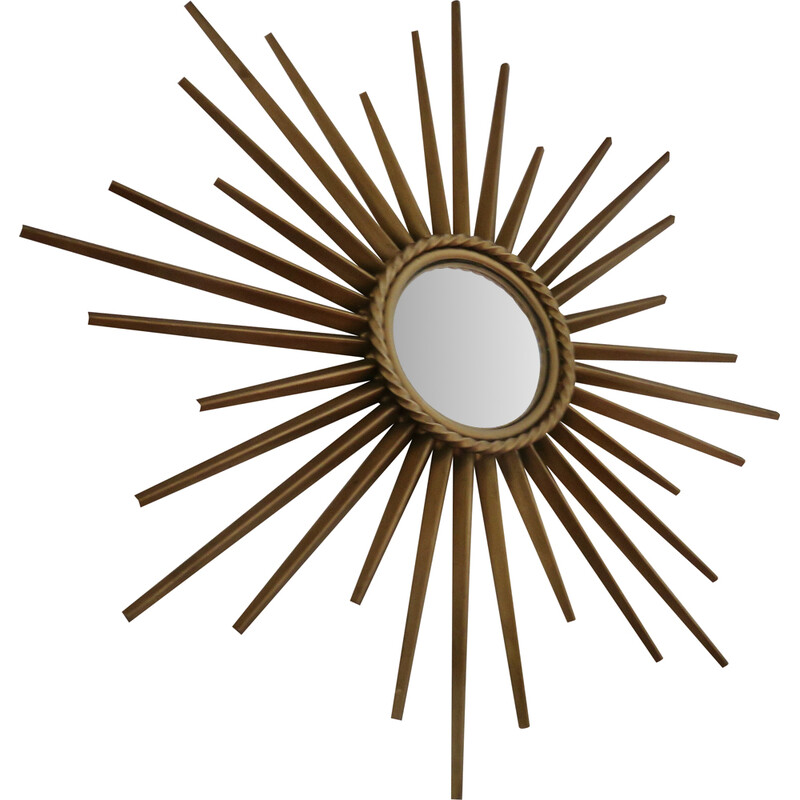 Vintage gold metal mirror by Chaty Vallauris, France 1960