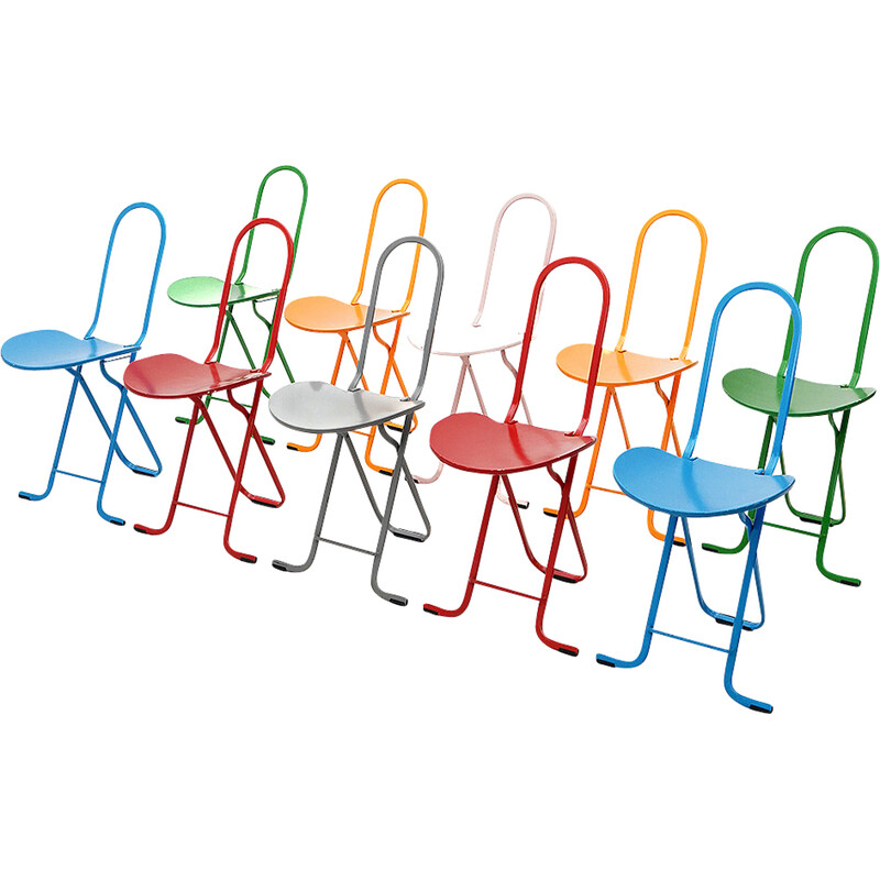 Set of 10 vintage “Dafne” folding chairs in bentwood and metal by Gastone Rinaldi for Thema, 1980