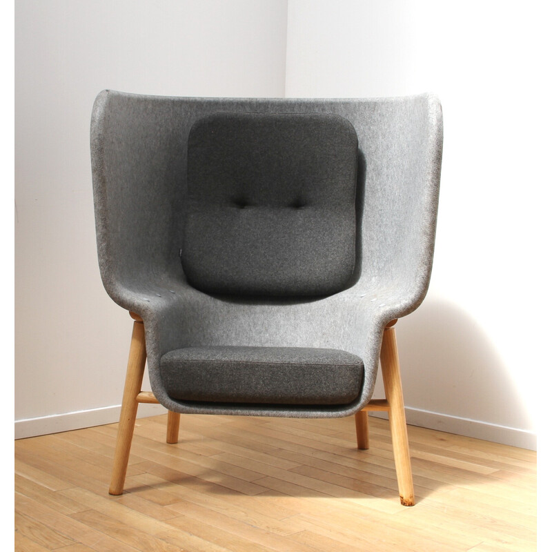 Vintage Pod Chair armchair in light stained wood and fabric for Devorm