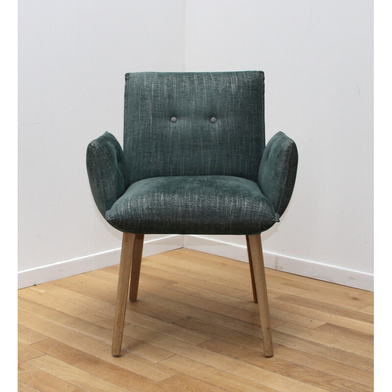 Vintage Soda armchair in light wood and green velvet for Mobitec