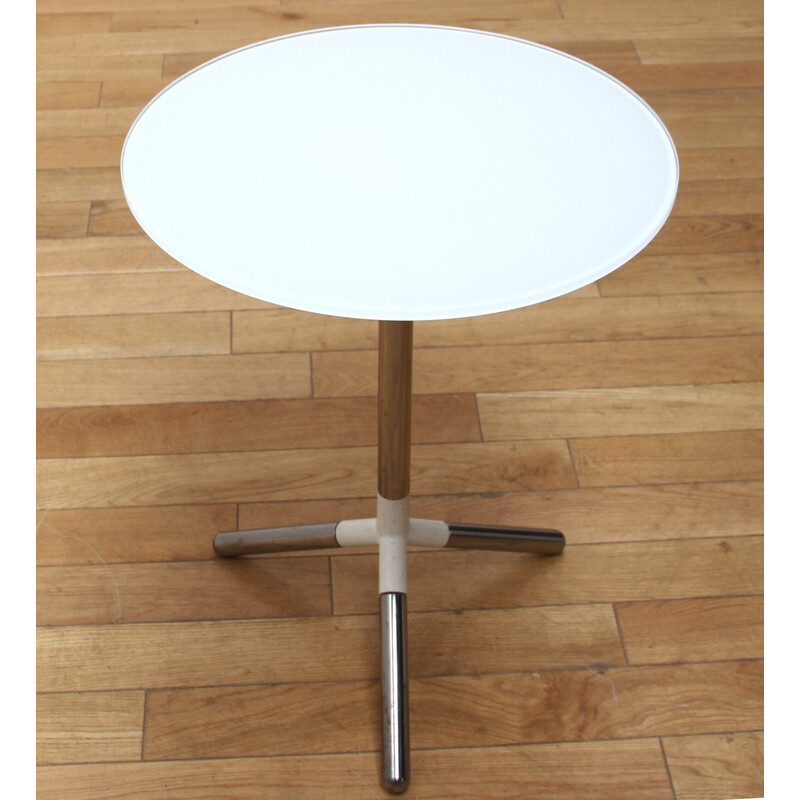 Vintage pedestal table in chrome metal and white plastic by Obil Pillar for Materia