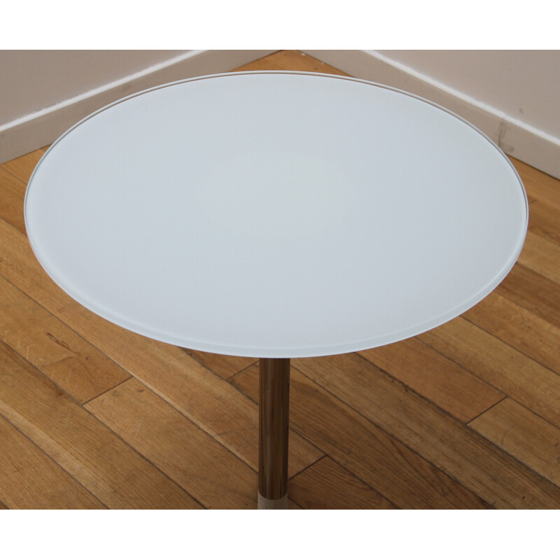 Vintage pedestal table in chrome metal and white plastic by Obil Pillar for Materia