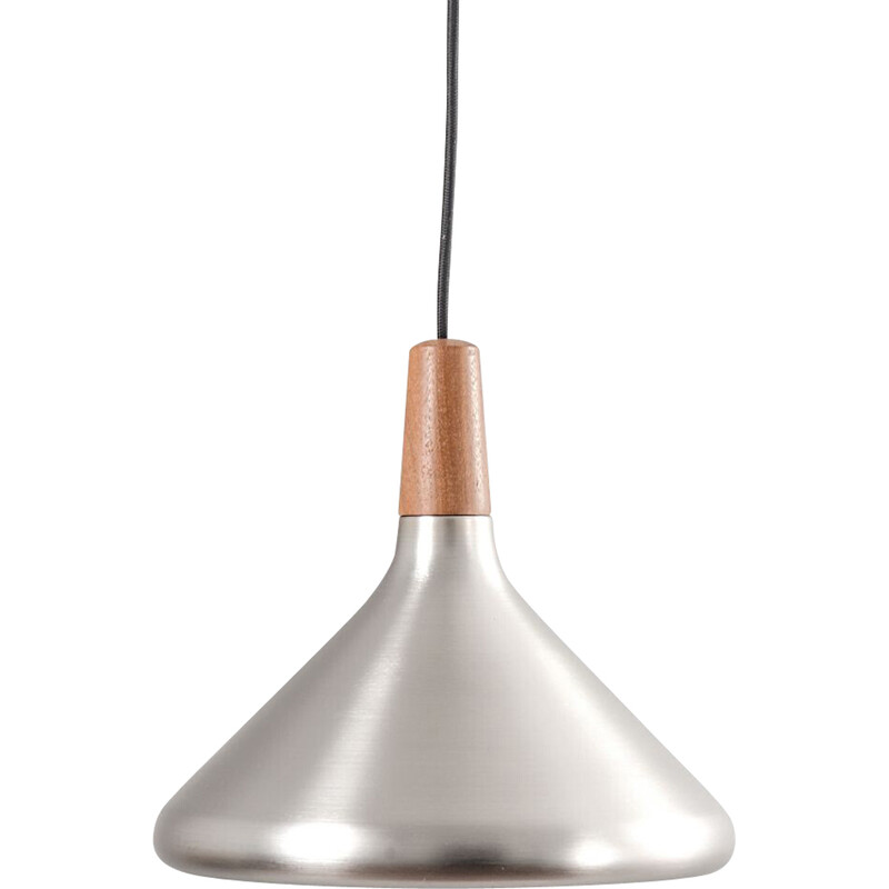 Vintage hanging lamp in silver-plated brass and teak, Denmark 1960