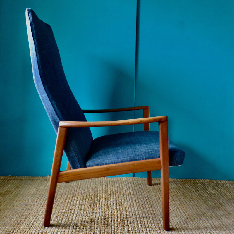 Vintage blauw-zwarte teakhouten fauteuil, Denemarken 1960
