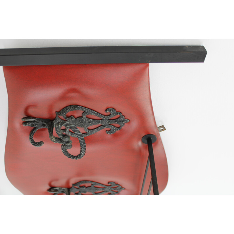 Vintage coat rack in iron and faux leather covering, Italy 1960