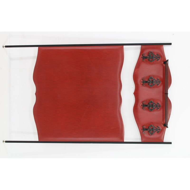 Vintage coat rack in iron and faux leather covering, Italy 1960