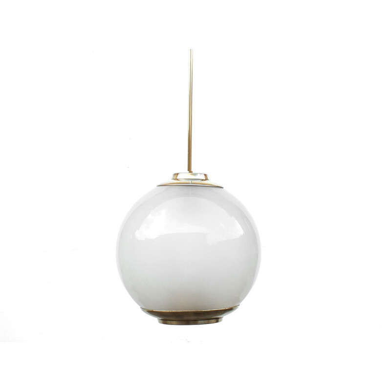 Pair of Vintage Ls2 pendant lamp in milk glass and brass by Azucena Luigi for Caccia Dominioni, Italy 1952