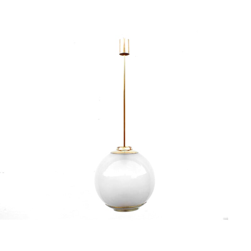 Pair of Vintage Ls2 pendant lamp in milk glass and brass by Azucena Luigi for Caccia Dominioni, Italy 1952