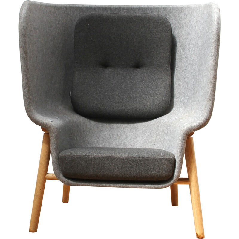 Vintage Pod Chair armchair in light stained wood and fabric for Devorm