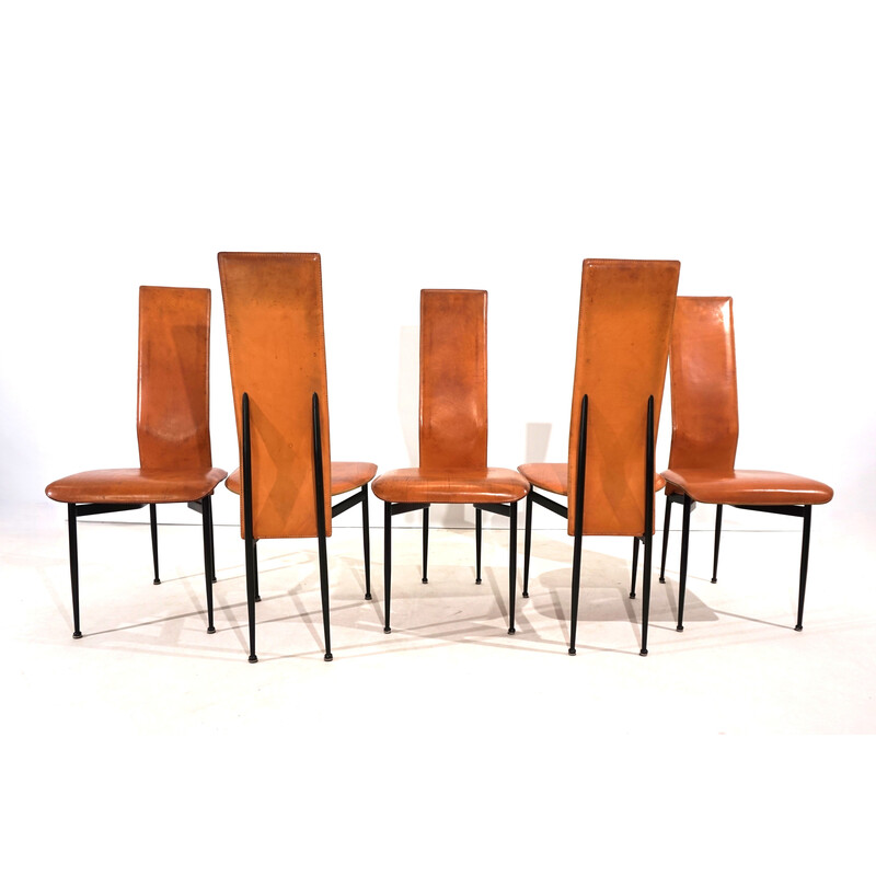 Juego de 5 sillas de comedor vintage Fasem S44 en metal y cuero de Giancarlo Vegni y Gualtierotti, 1970