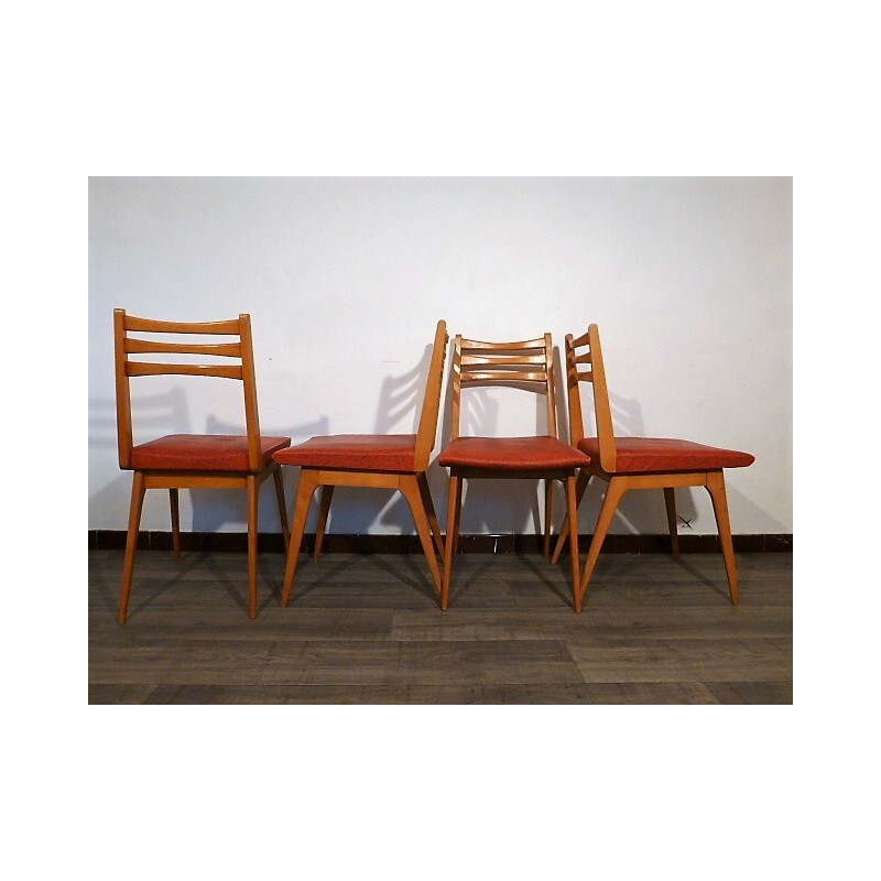 Set of 4 vintage red chairs in leatherette - 1960s