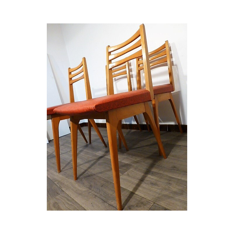 Set of 4 vintage red chairs in leatherette - 1960s