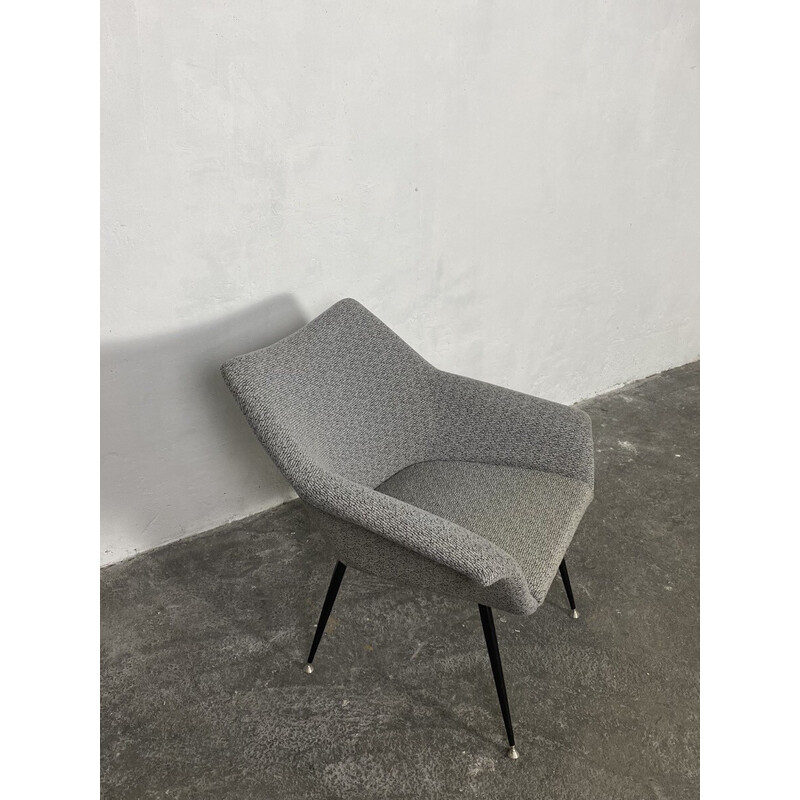 Vintage-Sessel Cocoon aus gebogenem Metall und grau meliertem Stoff, 1960