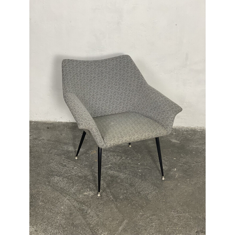 Vintage Cocoon armchair in curved metal and heather gray fabric, 1960