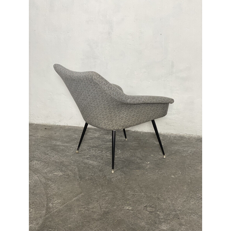 Vintage-Sessel Cocoon aus gebogenem Metall und grau meliertem Stoff, 1960