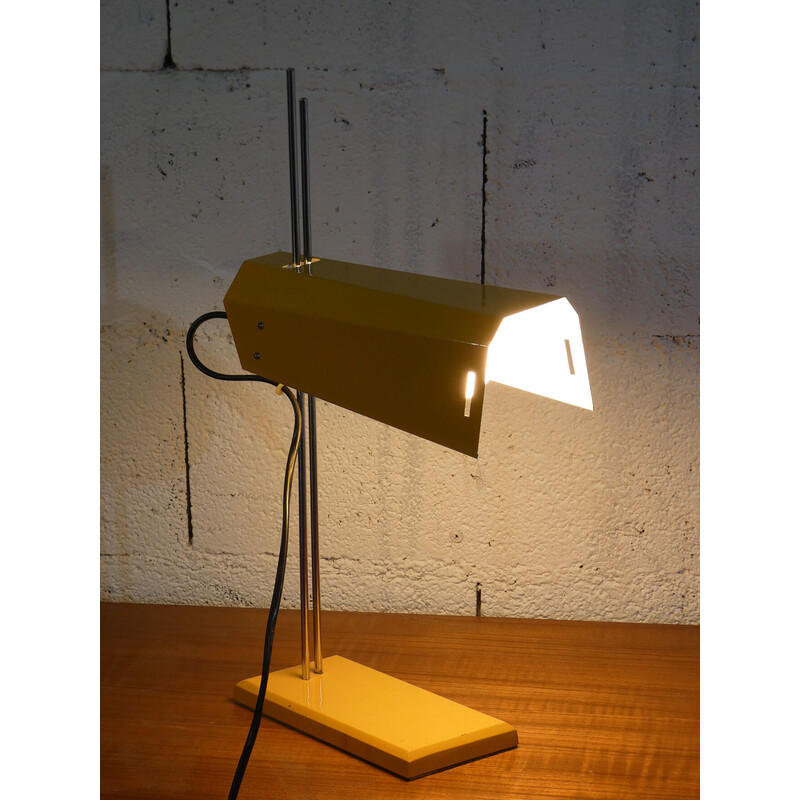 Lámpara de escritorio vintage en metal lacado amarillo y cromo de Josef Hurka para Lidokov, 1970