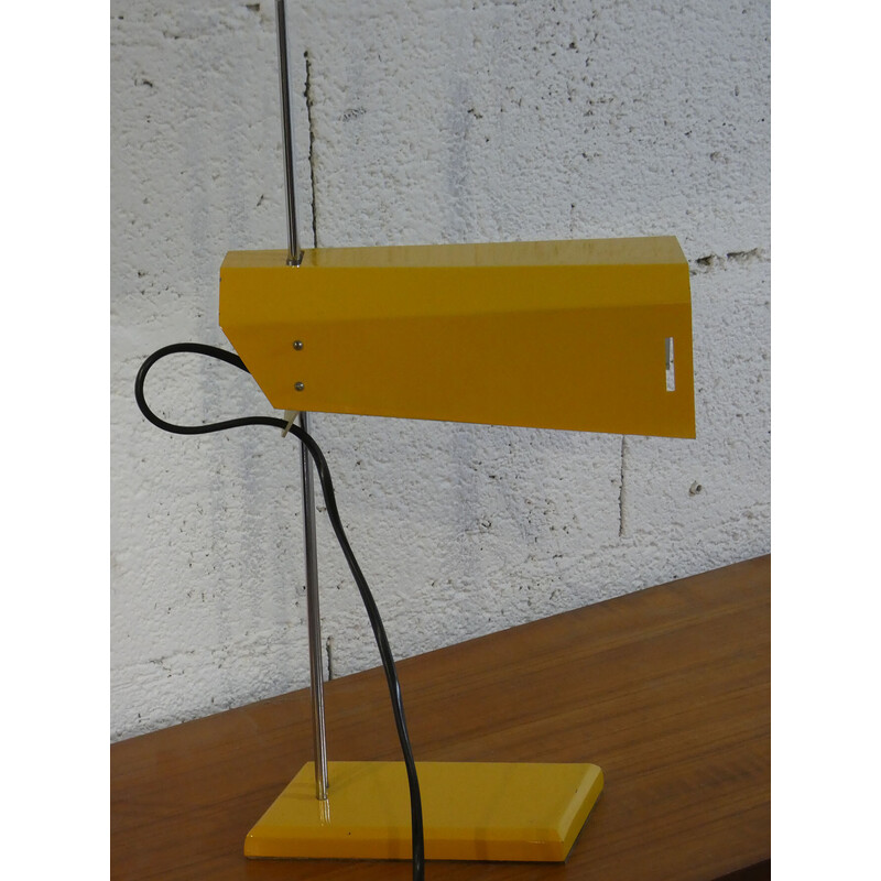 Lámpara de escritorio vintage en metal lacado amarillo y cromo de Josef Hurka para Lidokov, 1970