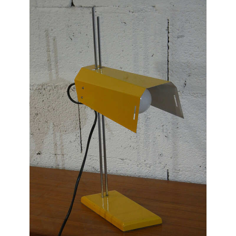 Lampe de bureau vintage en métal laqué jaune et chrome par Josef Hurka pour Lidokov, 1970