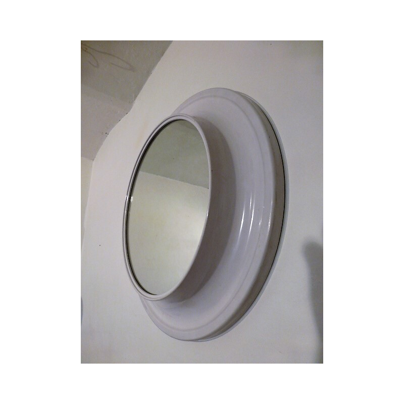 White molded round plastic mirror - 1970s