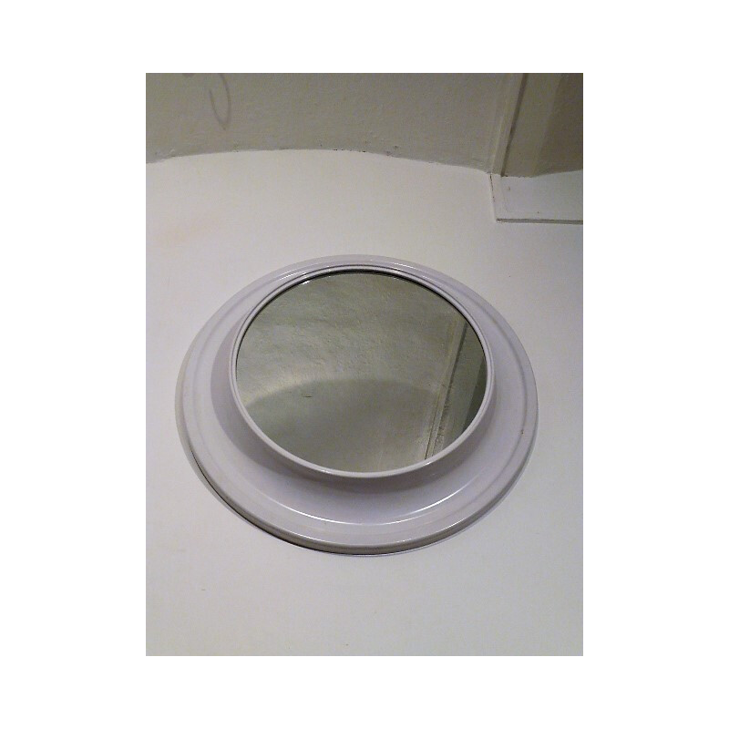 White molded round plastic mirror - 1970s