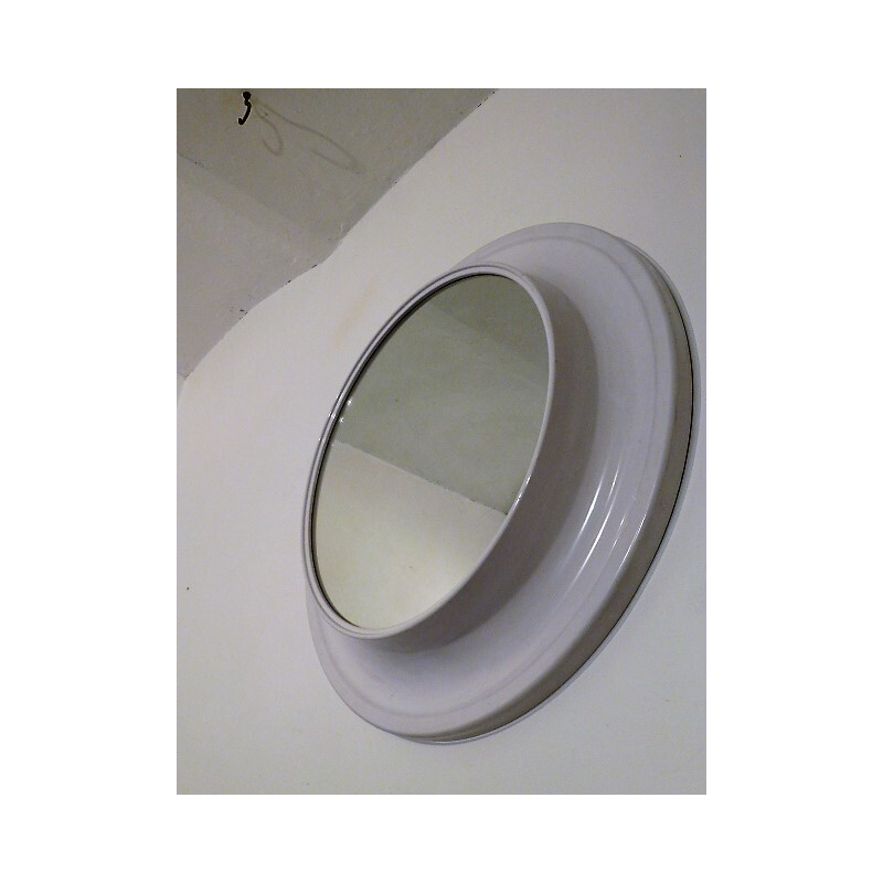 Miroir rond en plastique blanc moulé - 1970