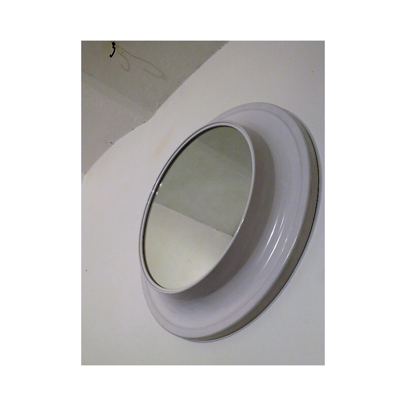 White molded round plastic mirror - 1970s