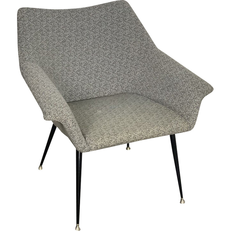 Vintage Cocoon armchair in curved metal and heather gray fabric, 1960