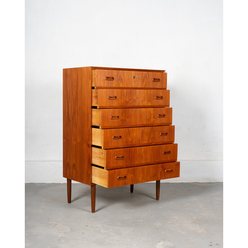 Vintage rectangular teak chest of drawers with 6 drawers, Denmark 1960
