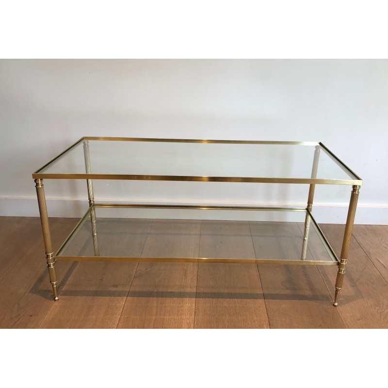 Vintage brass coffee table with double top, France 1940