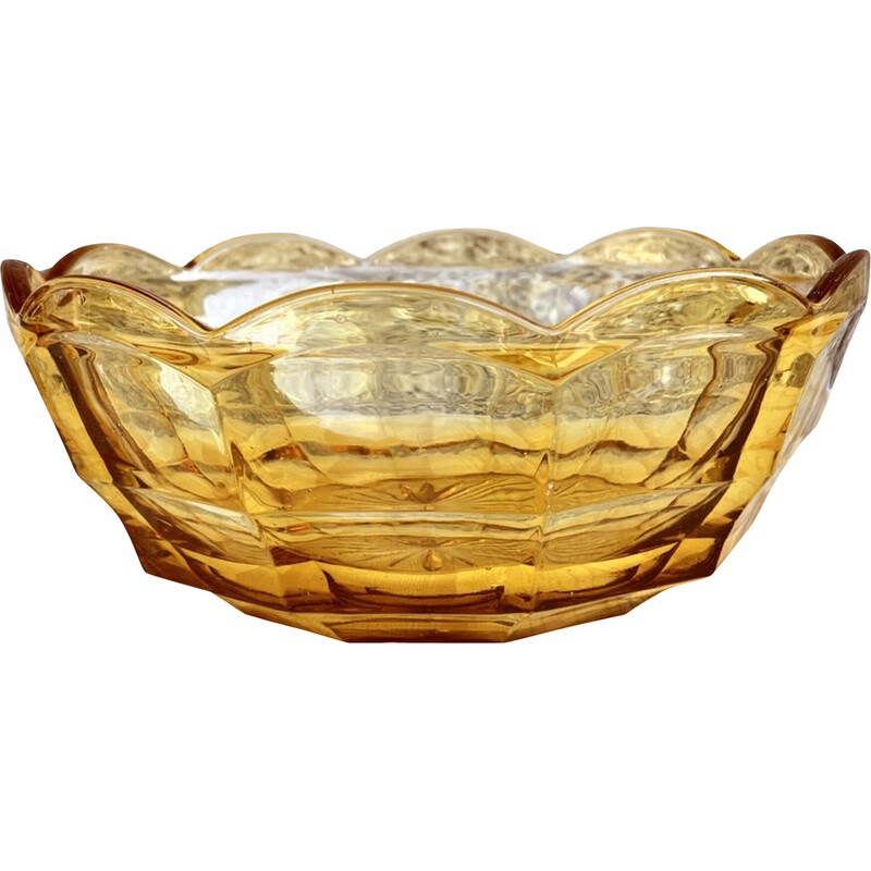 Vintage Art Deco honey glass bowl for Stölzle, Czechoslovakia 1930
