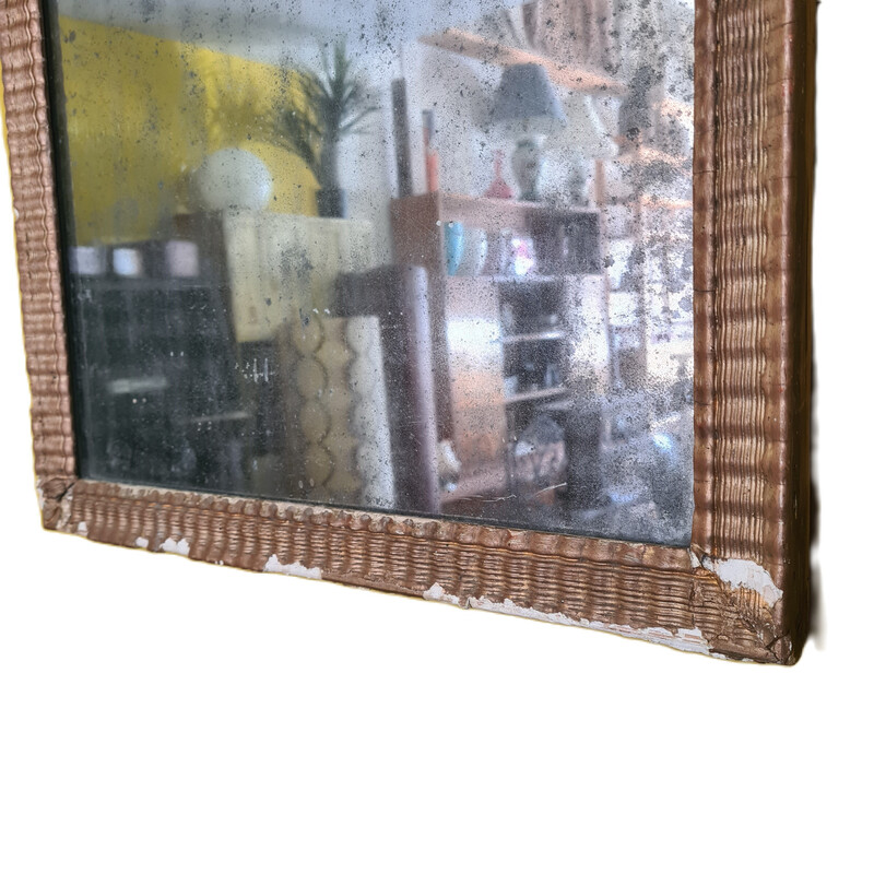 Specchio da camino vintage in vetro mercurio e cornice dorata