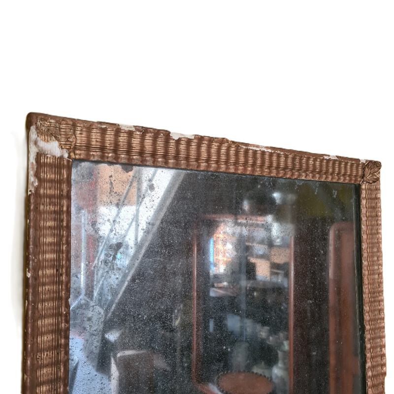 Specchio da camino vintage in vetro mercurio e cornice dorata