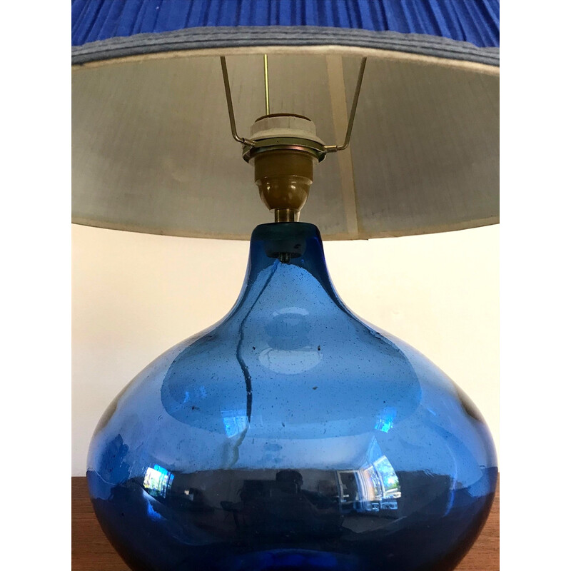 Lampe vintage en verre bullé et tissu, 1970