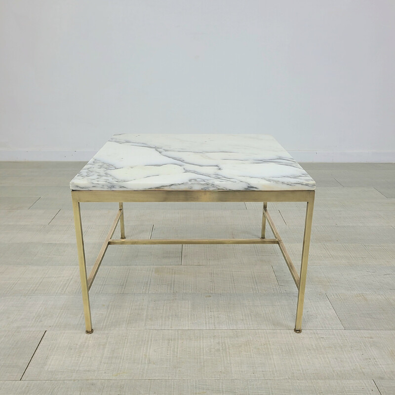 Vintage Carrara marble and brass coffee table by Paul Mc Cobb, 1950
