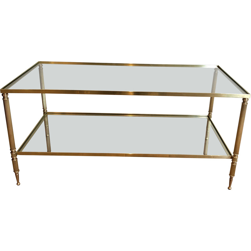 Vintage brass coffee table with double top, France 1940