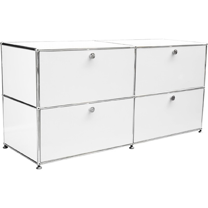 White storage unit with chrome-plated frame by USM - 1990s